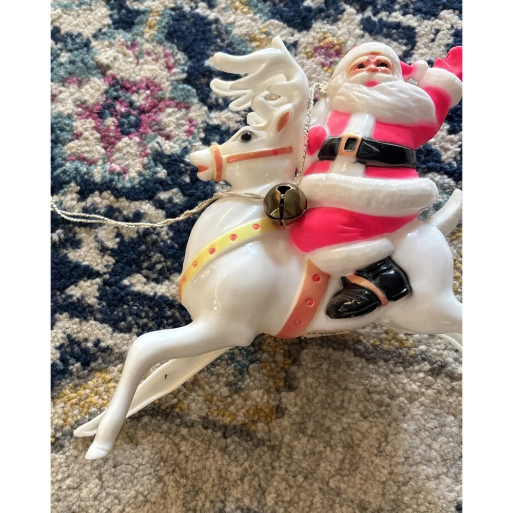 Rare Vintage Santa & Reindeer Glass Christmas Ornament – Retro Holiday Decoratio - Picture 3 of 7